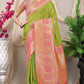 Light Green Pure Silk With gold Jari and Meena work Kanchipuram Saree