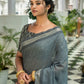Grey Pure Linen Saree Katha Weaving