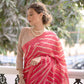 Pink Laheriya Saree With Kalamkari Peacock Pallu
