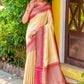 Light Yellow Silk Saree With Zari Woven Contrast Bomkai Temple Border