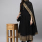 Black Foil Print Anrkali Gown Pent Dupatta Set