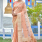 Linen Peach Tissue Saree With Zari Border