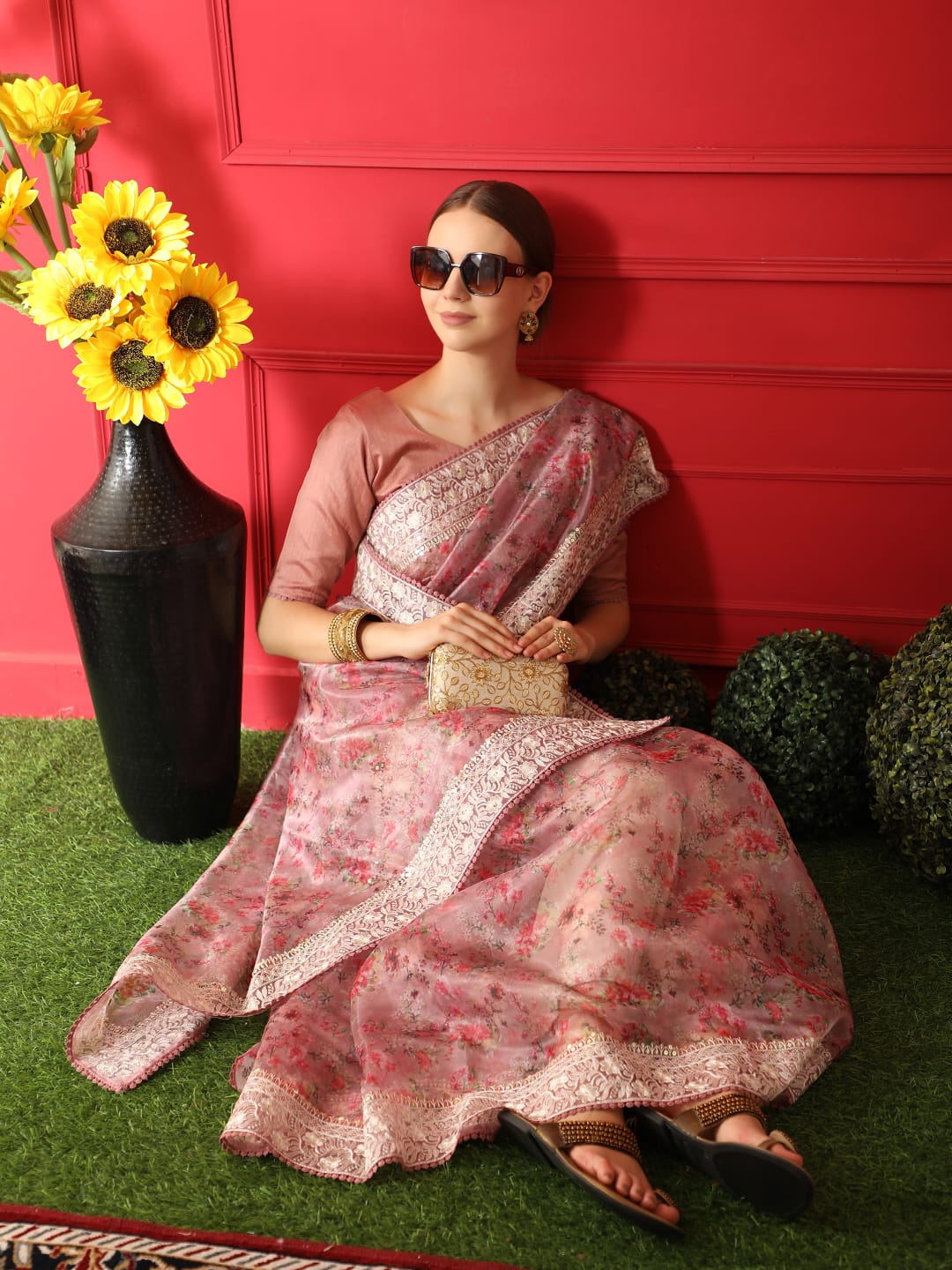 Peach Soft Organza Silk Saree With Fine Sequence Embroidered Border Work