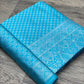 Sky Silver Lichi Silk Banarasi Saree