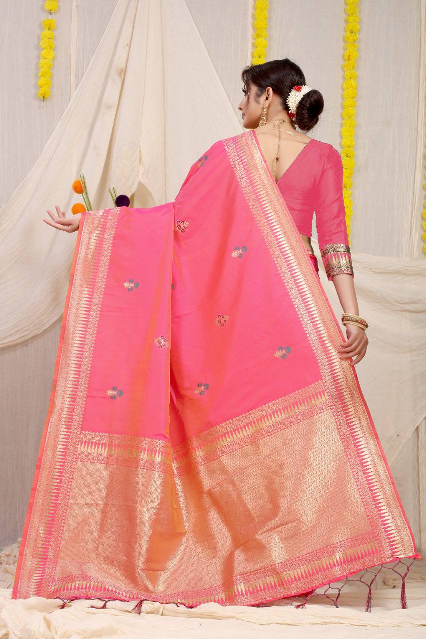 Kanchipuram Pure Baby Pink Silk Handloom Saree