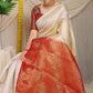 Cream Pure Soft Silk Saree With Hand dying Soft Luxurious Fabric.