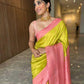 Pastel Yellow Special 3D Weaving Lichi Silk Banarasi Saree