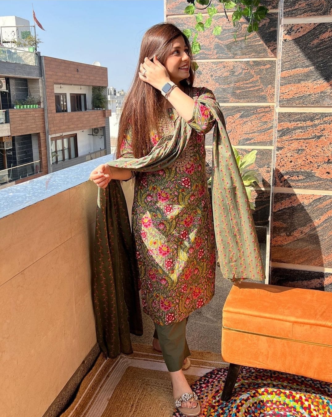 Green Beautiful Jaipur Printed Kurti Dupatta Set