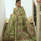 Parrot Tussar Silk Saree With Madhubani Print
