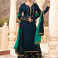 Navy Blue Satin Georgette Embroidered Semi-stitched Palazzo Suits