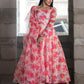 Beautiful pink  Floral  pair in anarkali With Pent And Dupatta