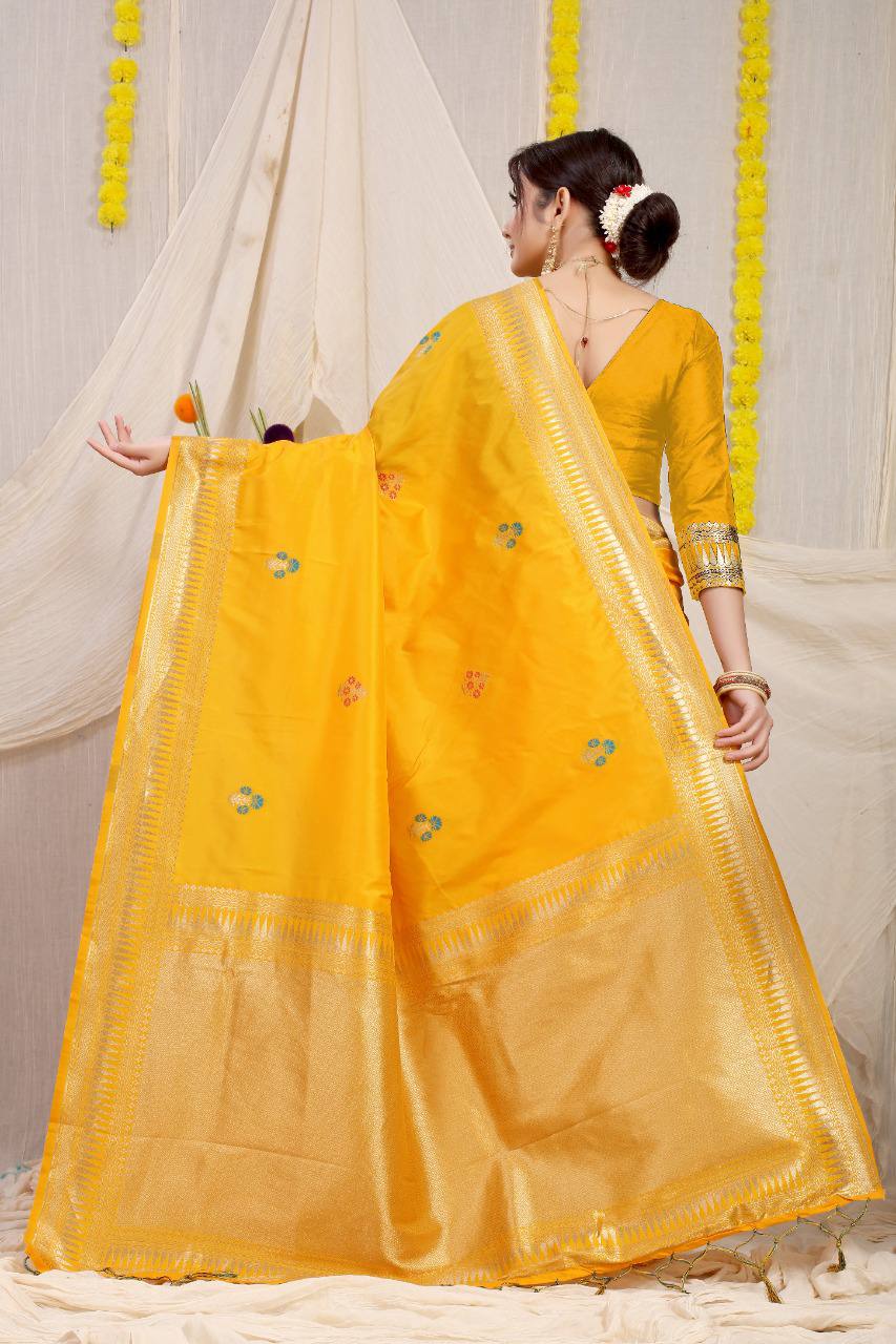 Kanchipuram Pure Dark Yellow Silk Handloom Saree