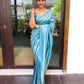 Sky Silver Lichi Silk Banarasi Saree