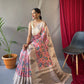 Pink Tusser Sarees With Kalamkari Prints All Over With Woven Temple Border