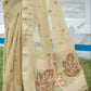 Linen Cream Tissue Saree With Zari Border