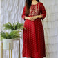 Heavy Red Reyon Kurti Pent With Gold Print And Embriodry Work