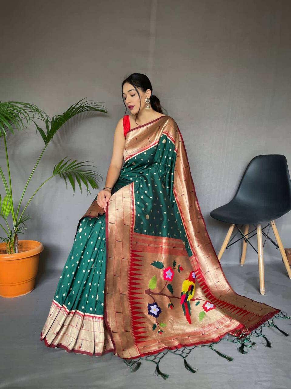 Green Pure Polka Paithani Silk Saree