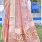 Linen Pink Tissue Saree With Zari Border