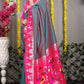 Soft Teal Silk Paithani Saree With Rich Pallu And Meenakari work