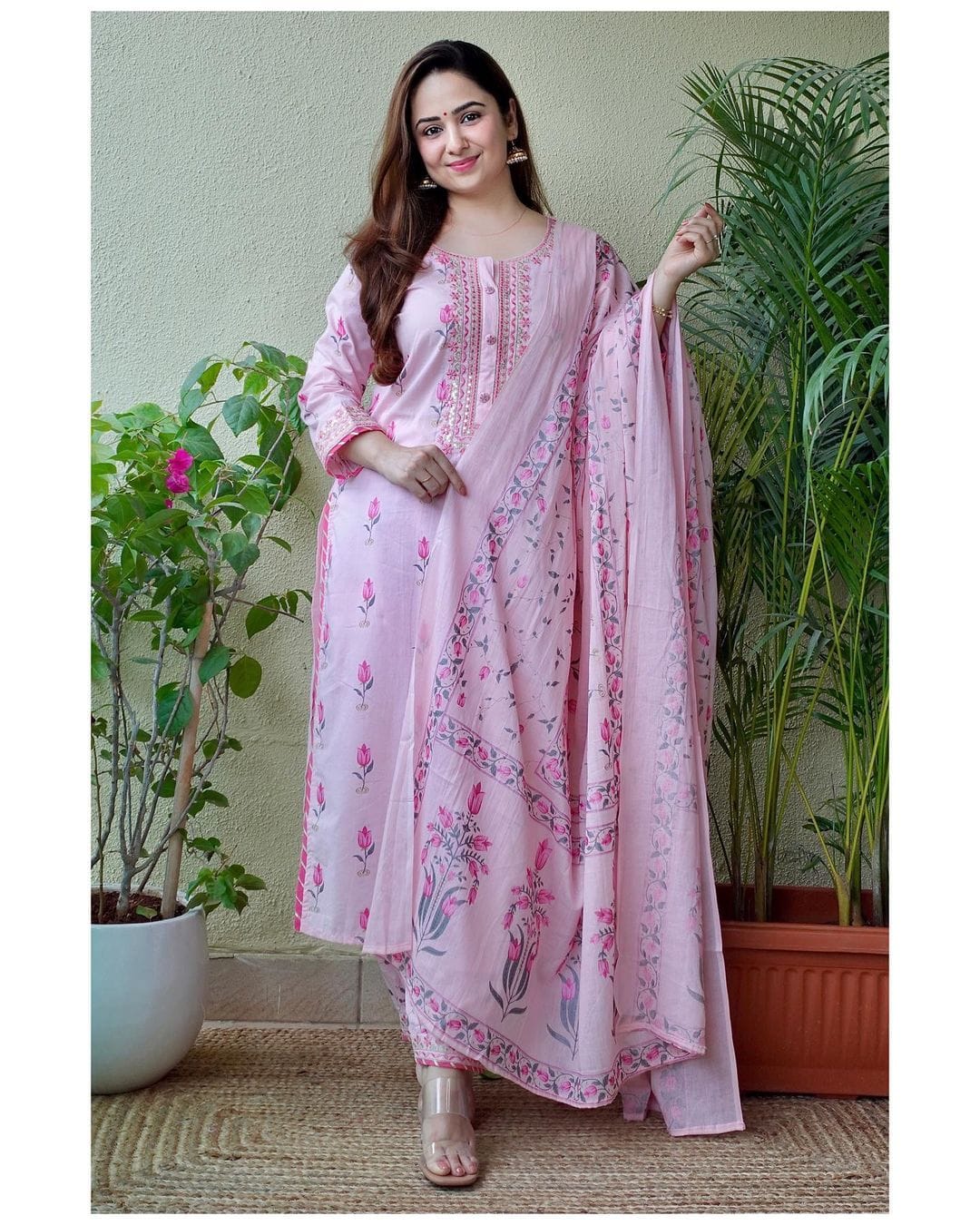 Pink Cotton Printed Afghani Suit Set