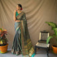 Green Pure Patola Silk Saree With Contrast Meenakari