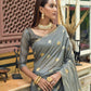 Grey Chanderi Silk Saree With Silver And Copper Zari Weaves