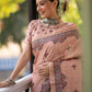 Peach Tussar Silk Saree With Madhubani Print