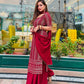 Lakhnavi Red straight embroidery Worked kurta with Plazzo And Dupatta