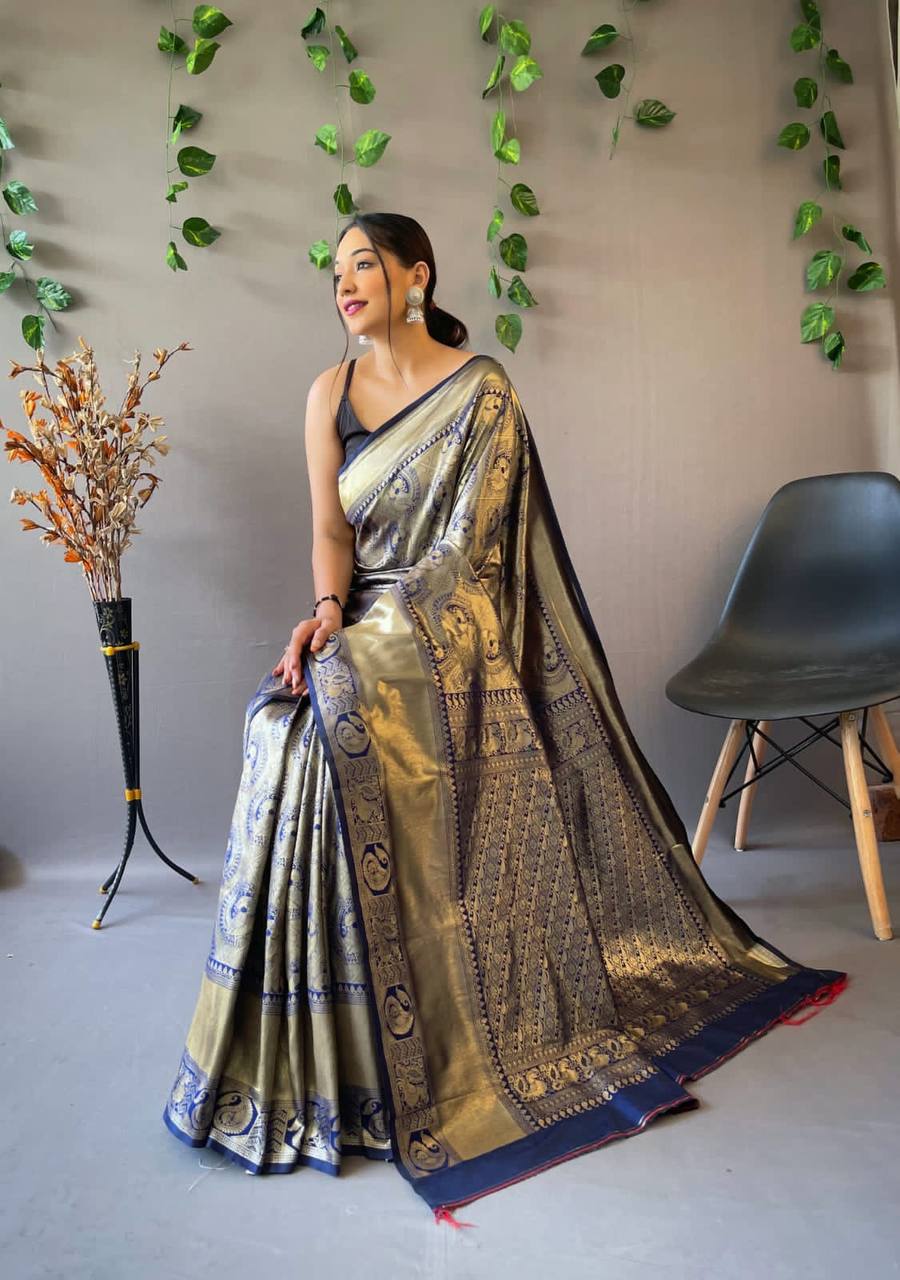 Heavy Silk Pure Dark Blue Saree