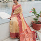 Cream Ikkat Silk Saree With Jhalar