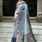 Grey Ikkat Silk Saree With Jhalar