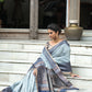 Grey Ikkat Silk Saree With Jhalar