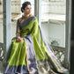 Olive Green Ikkat Silk Saree With Jhalar