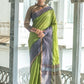 Olive Green Ikkat Silk Saree With Jhalar