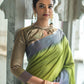 Olive Green Ikkat Silk Saree With Jhalar