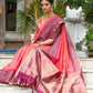 Pink Ikkat Silk Saree With Jhalar