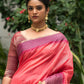 Pink Ikkat Silk Saree With Jhalar