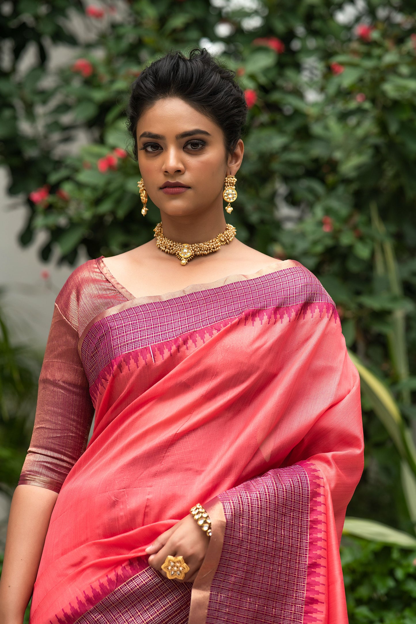 Pink Ikkat Silk Saree With Jhalar