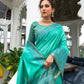 Sea Green Ikkat Silk Saree With Jhalar