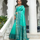 Sea Green Ikkat Silk Saree With Jhalar