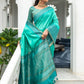 Sea Green Ikkat Silk Saree With Jhalar