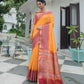 Yellow Ikkat Silk Saree With Jhalar