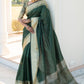 Green Tassar Silk Saree With Jhalar