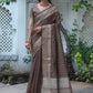 Coffee Tassar Silk Saree With Jhalar