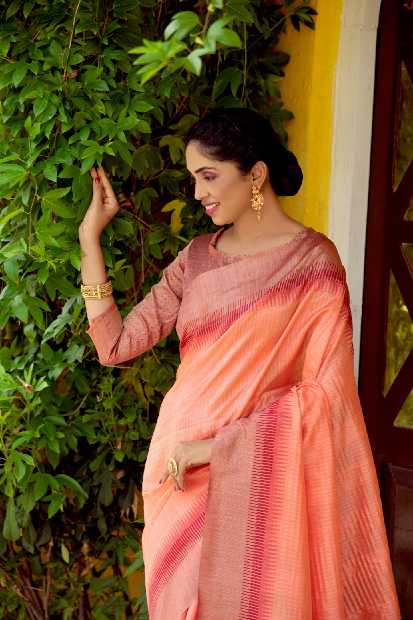 Peach Beautiful South Ikkat Saree