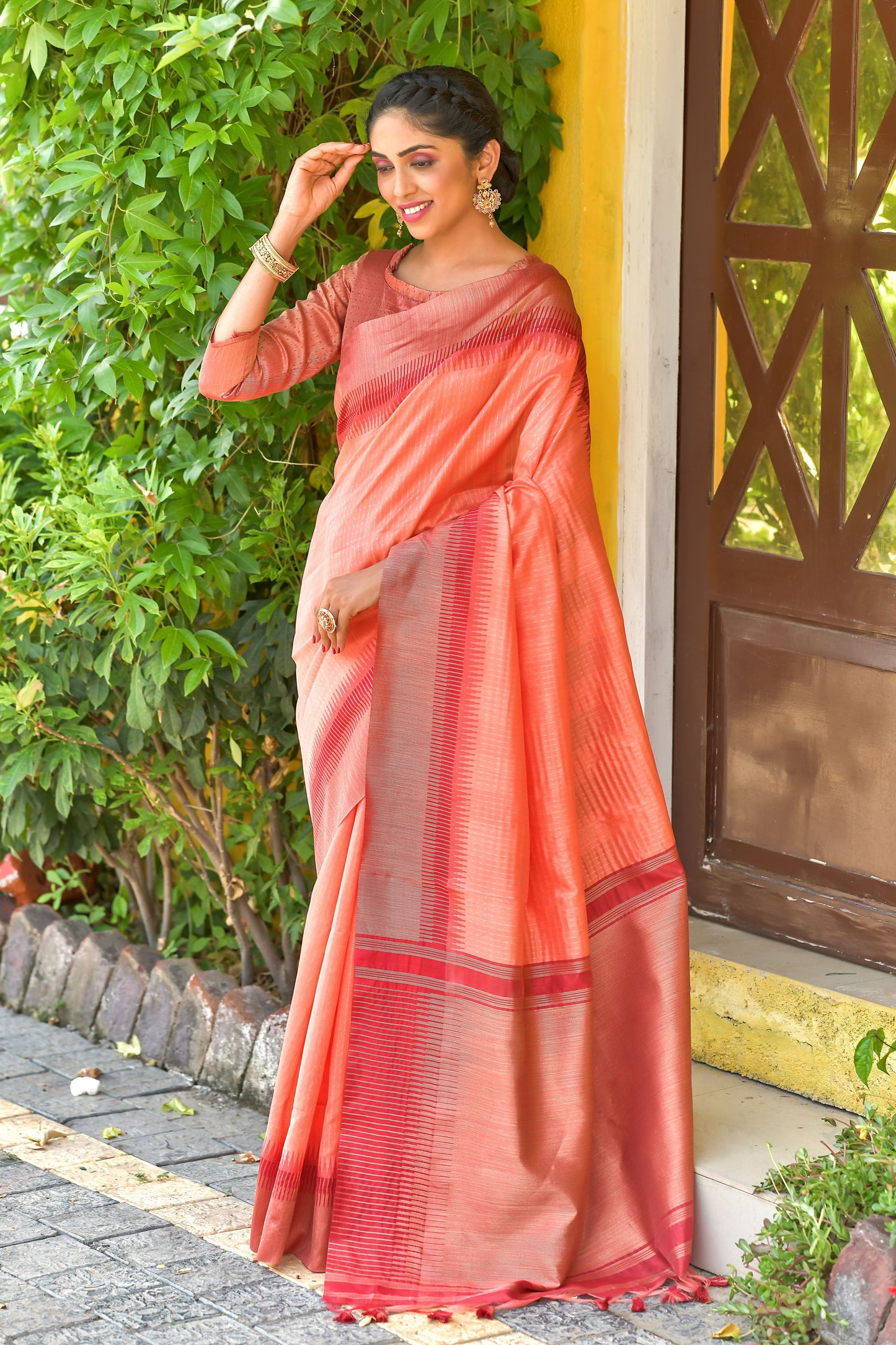 Peach Beautiful South Ikkat Saree