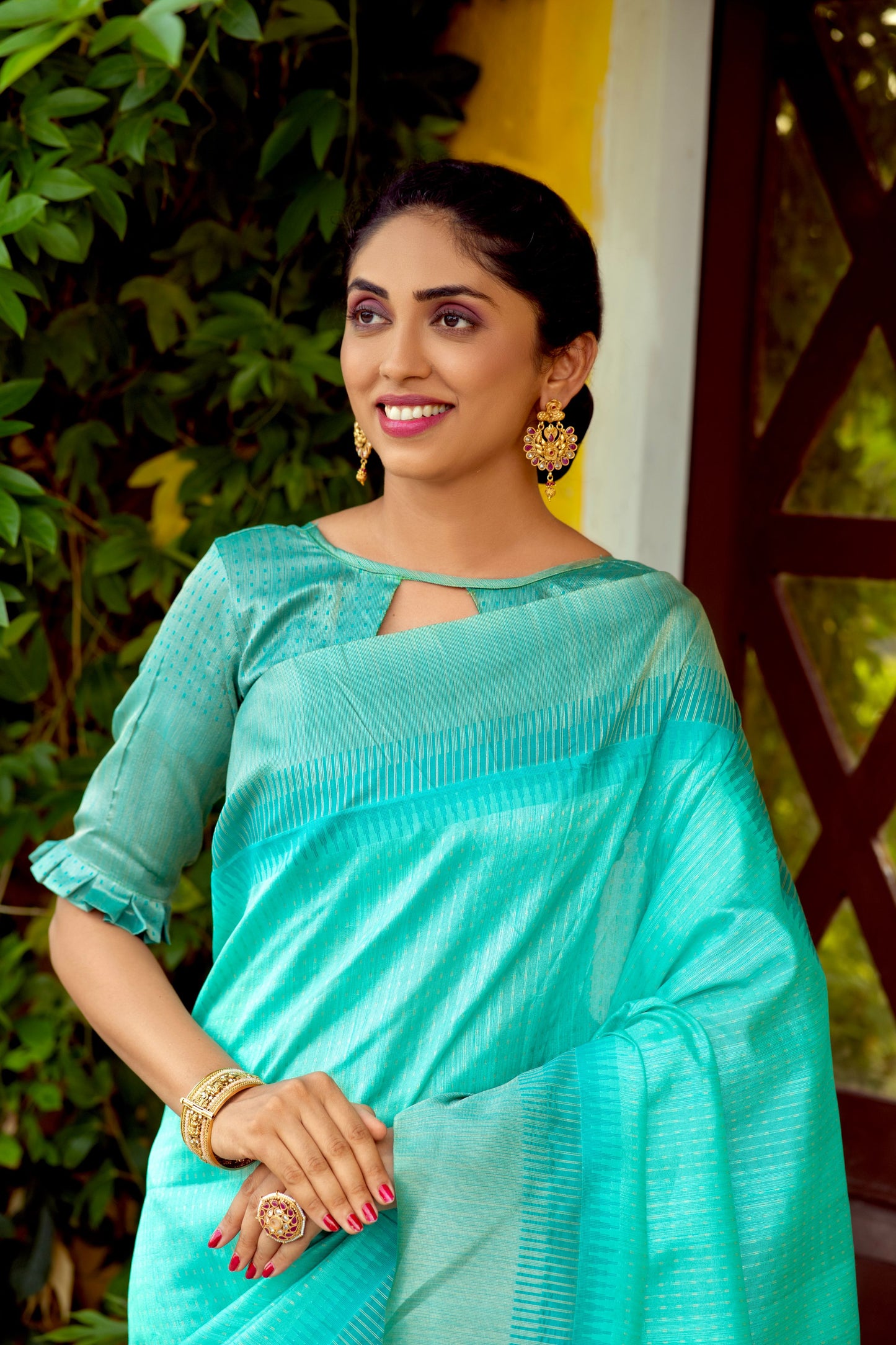 Teal Beautiful South Ikkat Saree