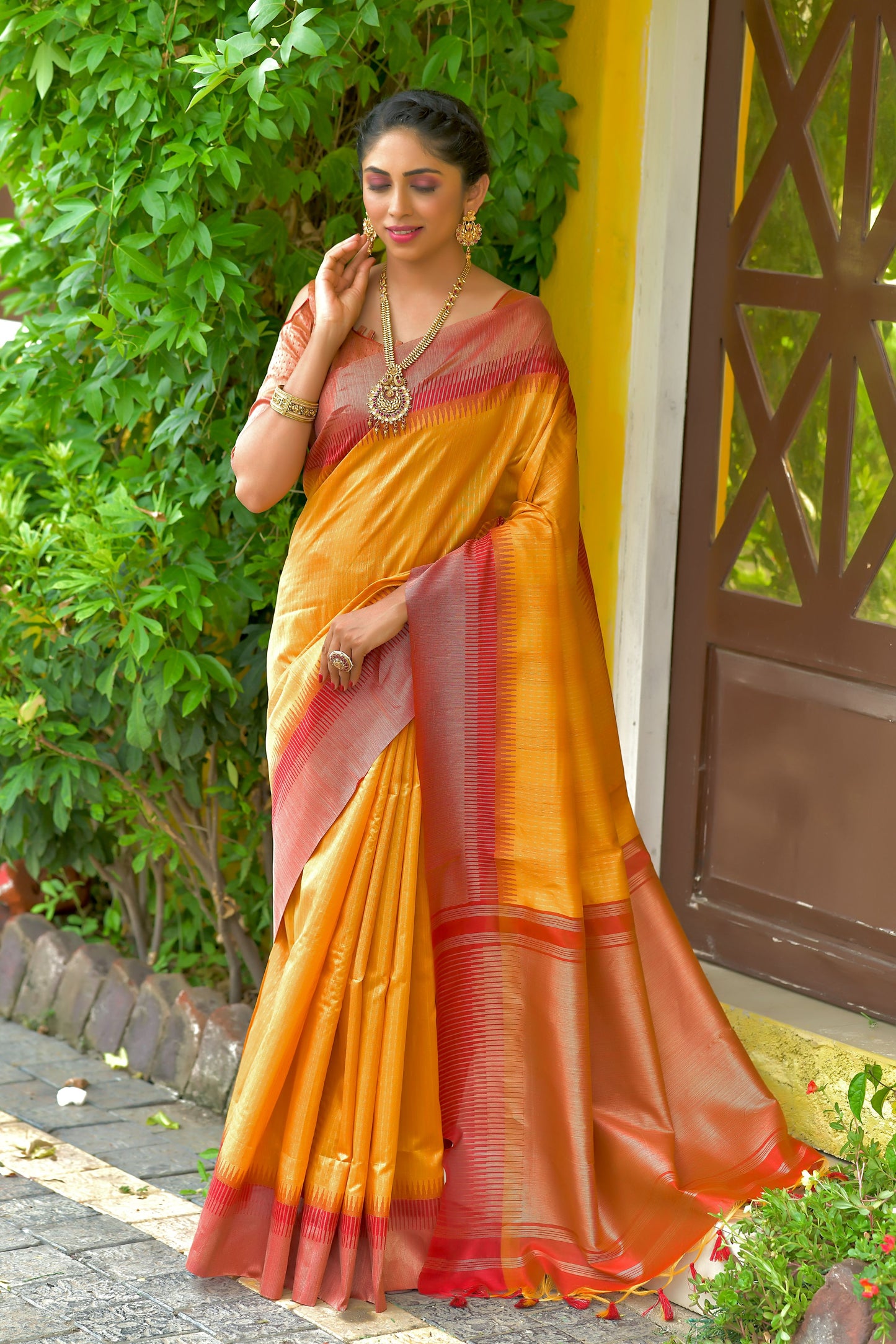 Yellow Beautiful South Ikkat Saree