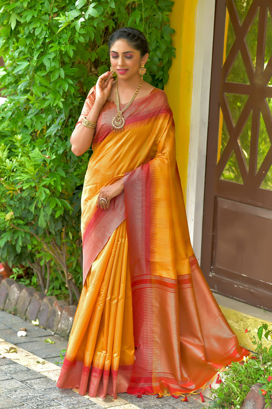 Yellow Beautiful South Ikkat Saree