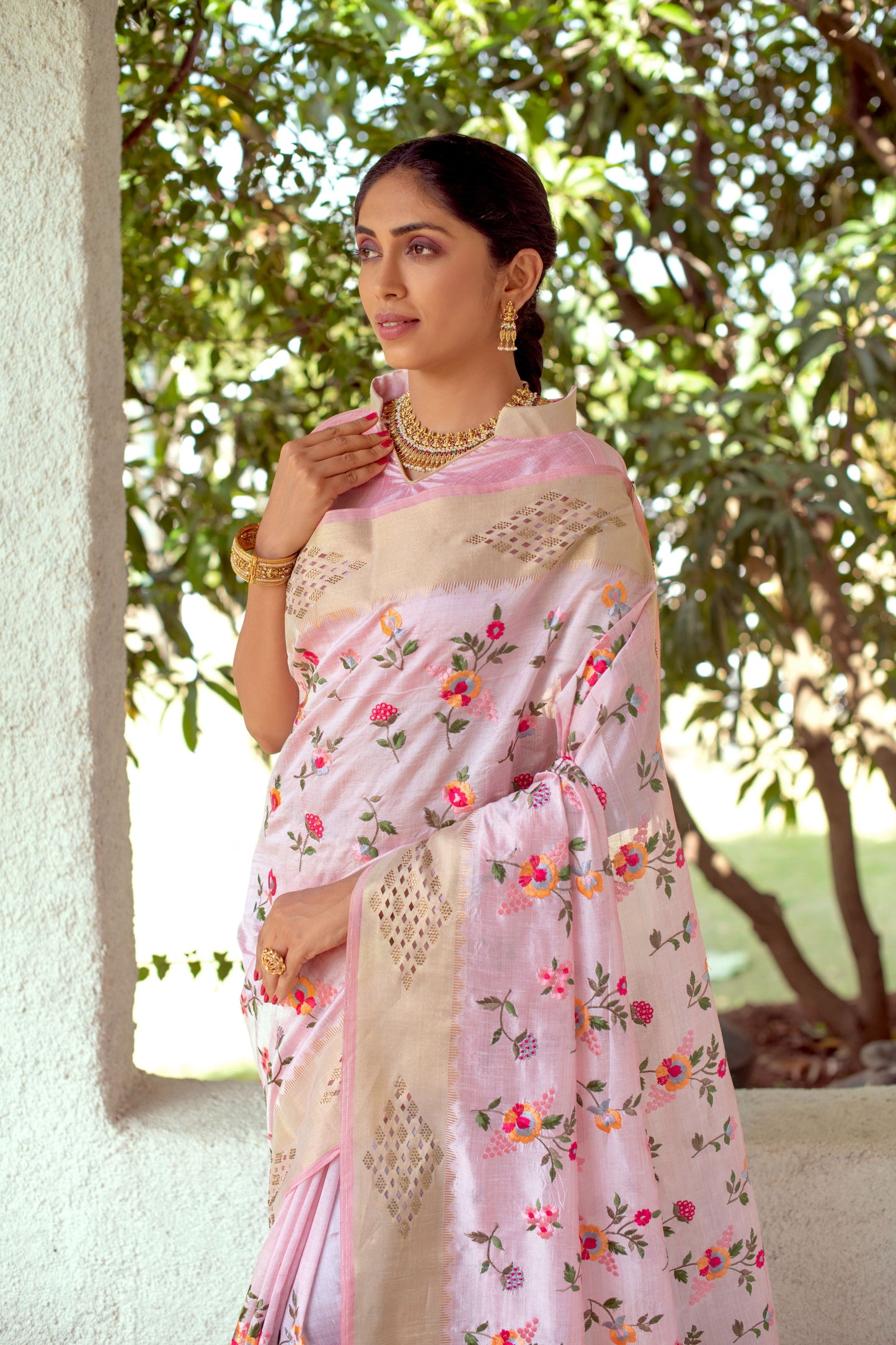 Pink Mysore Silk Saree With Swarovski Diamond
